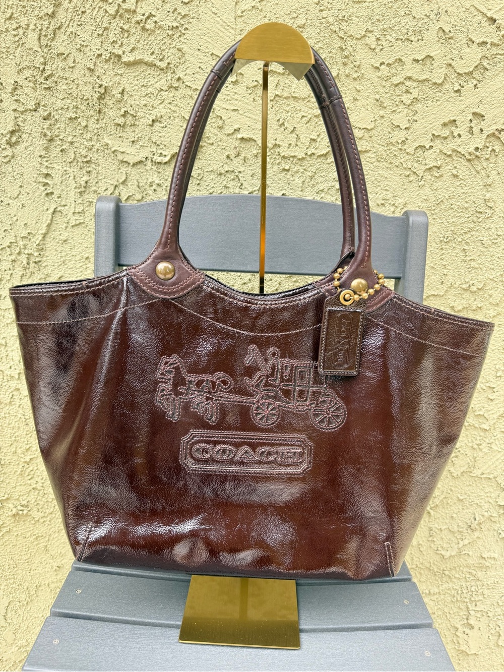 Coach Bleecker Mahogany Patent Leather Large Horse & Carriage Tote